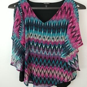 Roz & Ali Geometric Print Layered Blouse 22521-2D7